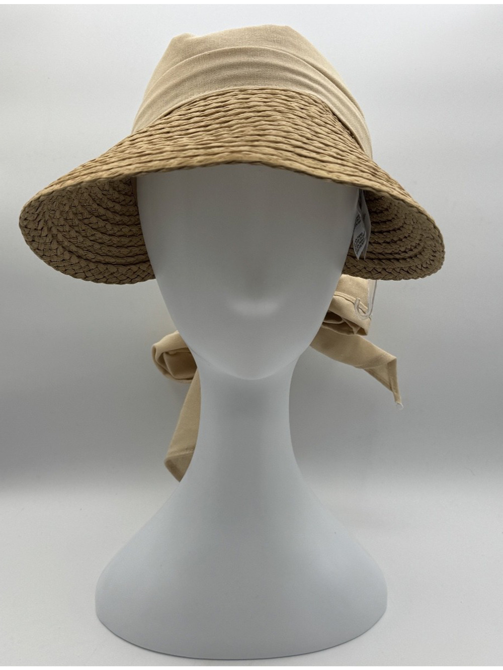 INC International Concepts Tan Floppy Straw Hat w/ Open Top and Ribbon, NEW
